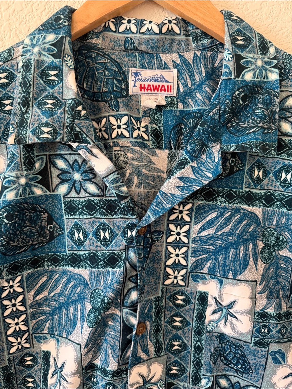 Hawaii Brand Men's Blue Tropical Button-Down Print Short Sleeve Shirt, 2X